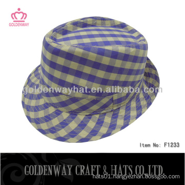 Cotton purple and beige checked fedora hat